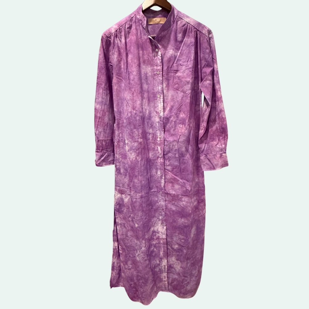Cali Dreaming Lilac Tie-Dye Shirt Dress Malibu Boho 100% Cotton Size M